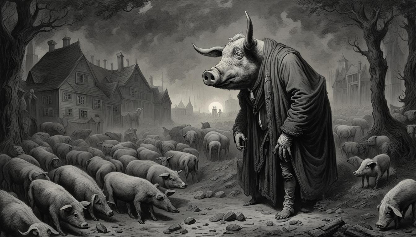 Cowpig Horror in Gustave Doré Style