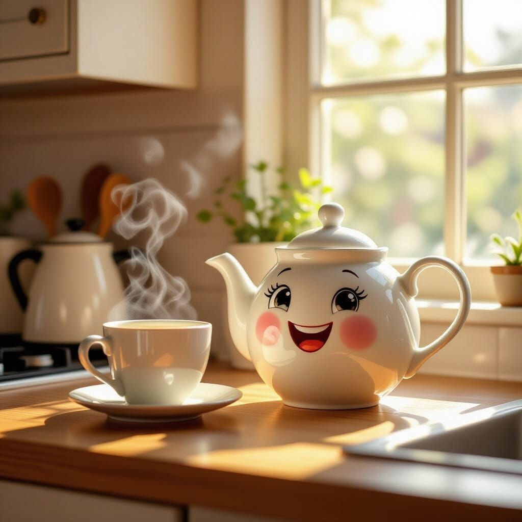 Whimsical Teapot Sits Proudly on Kitchen Counter