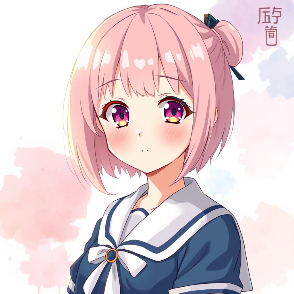 Traditional Japanese Schoolgirl in Soft Pastel Hues