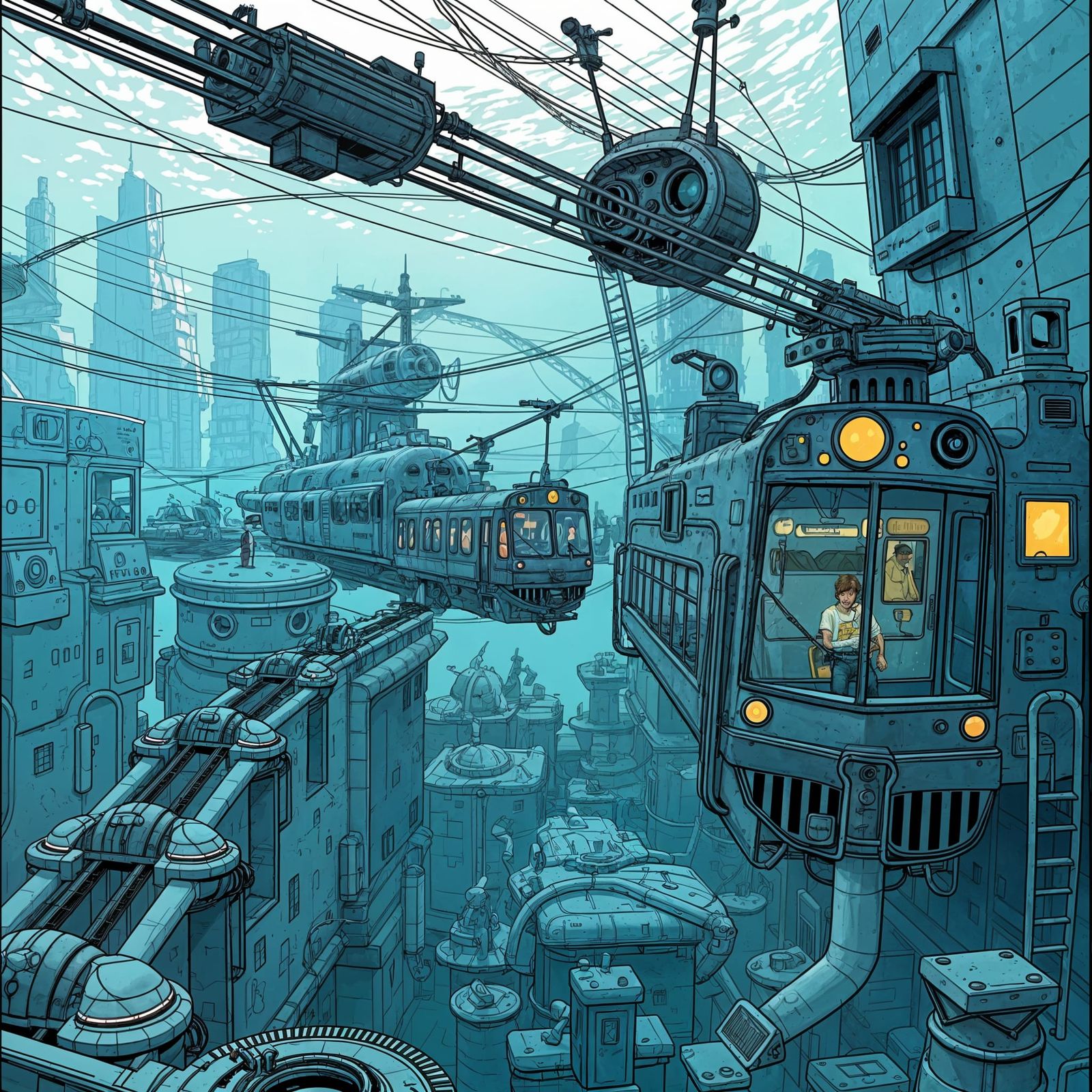 Underwater City in Post-Apocalyptic Comic Style