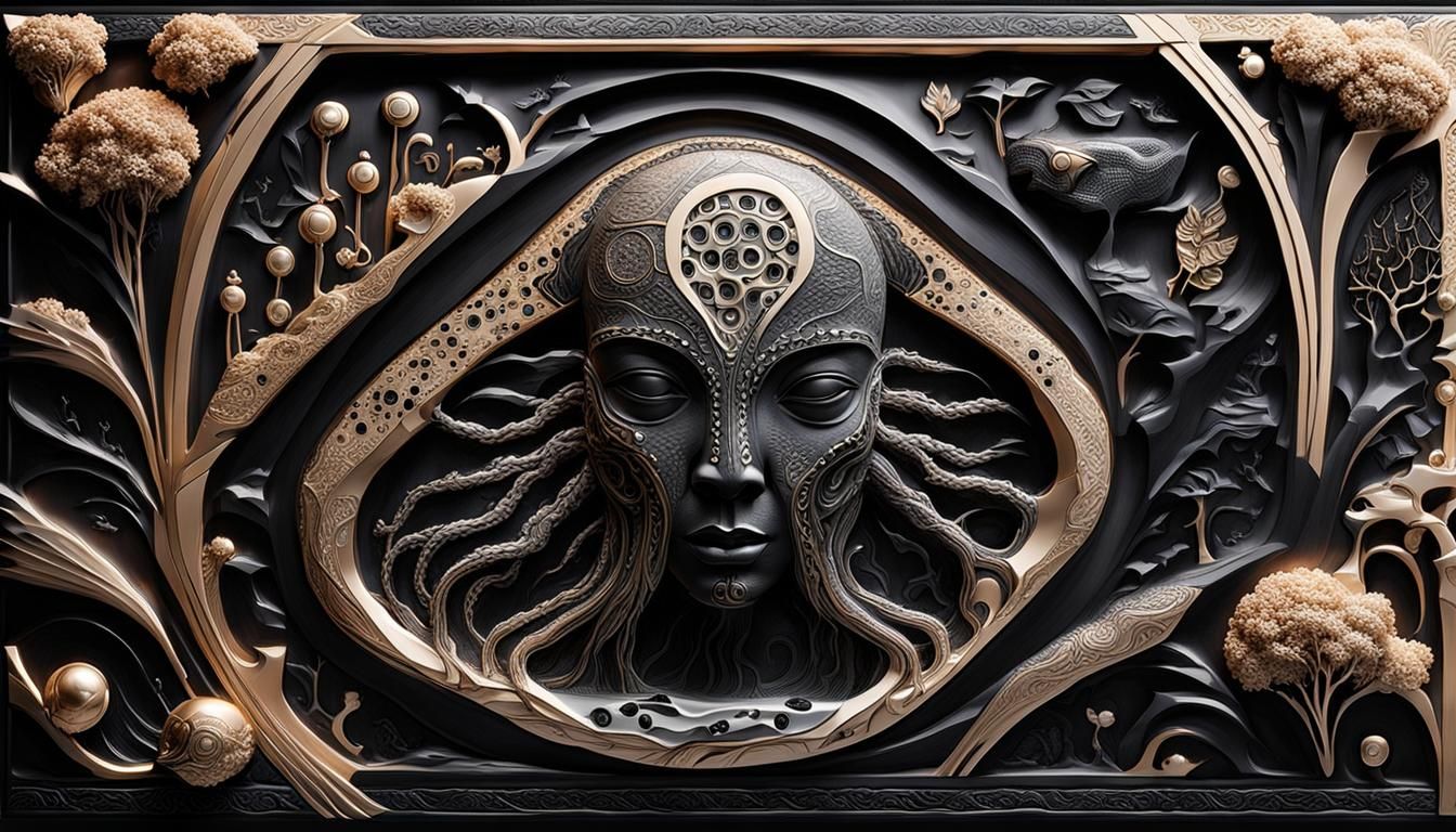 Biomechanical Beings Emerge from Onyx Relief