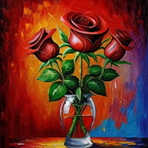 Valentine's Red Rose Heart in Expressionist Oil Painting