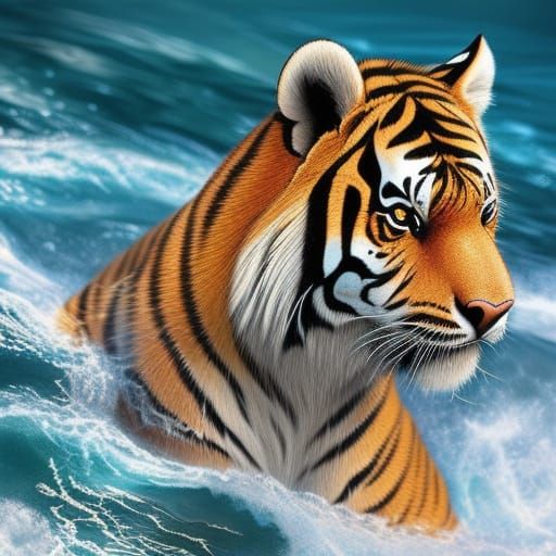 Wave Tiger in Anime Digital Illustration Style