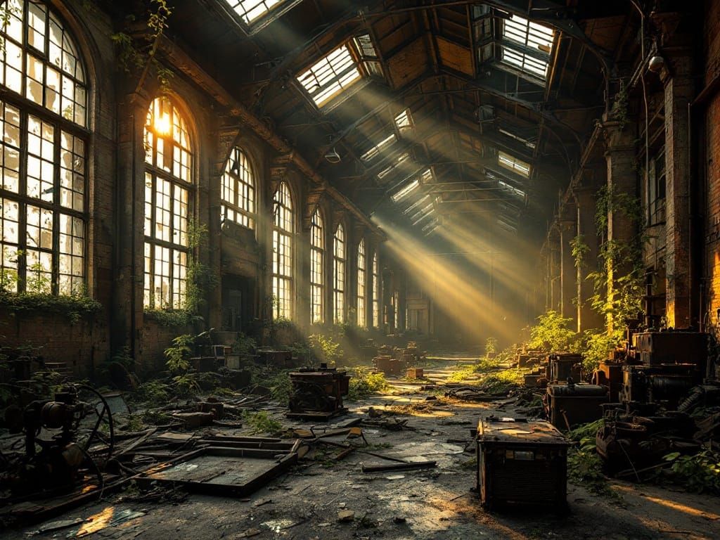 Abandoned Victorian Factory Dressed in Warm, Golden Light