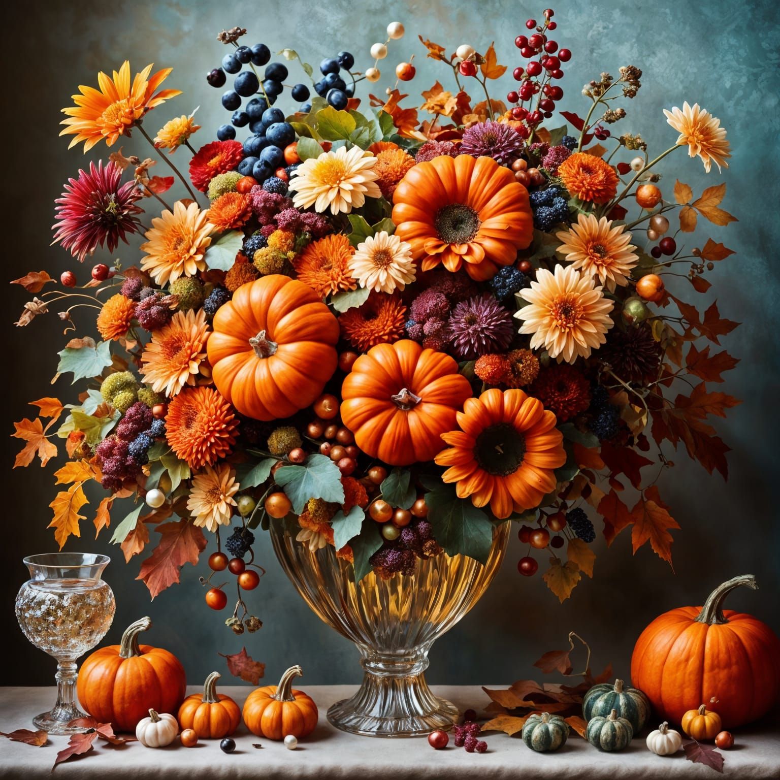 Ornate Autumn Bouquet in Glass Vase