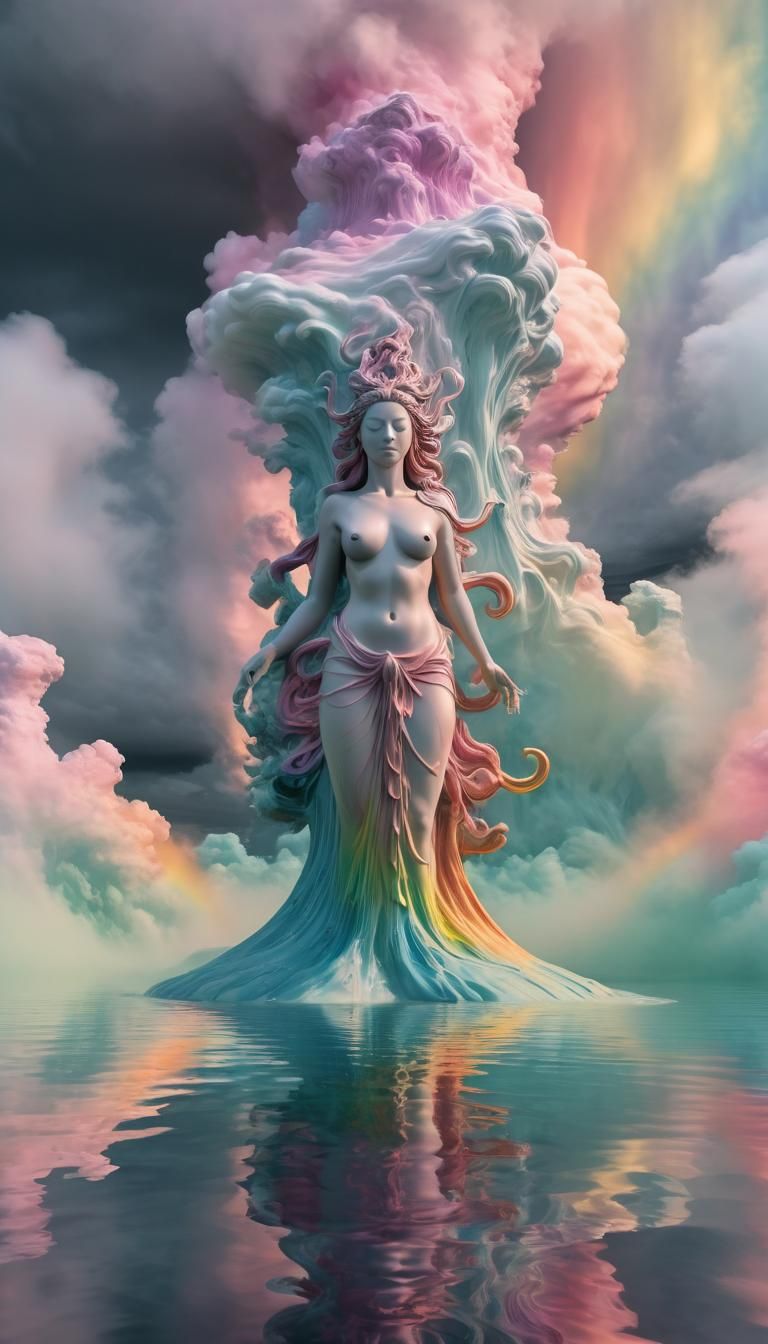 Goddess Emerges from a Lake of Colorful Fluids