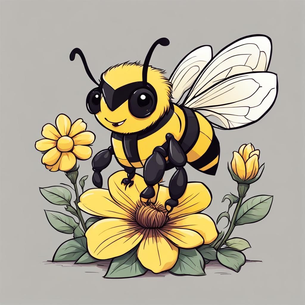 Cute chibi Bumblebee sitting on flower