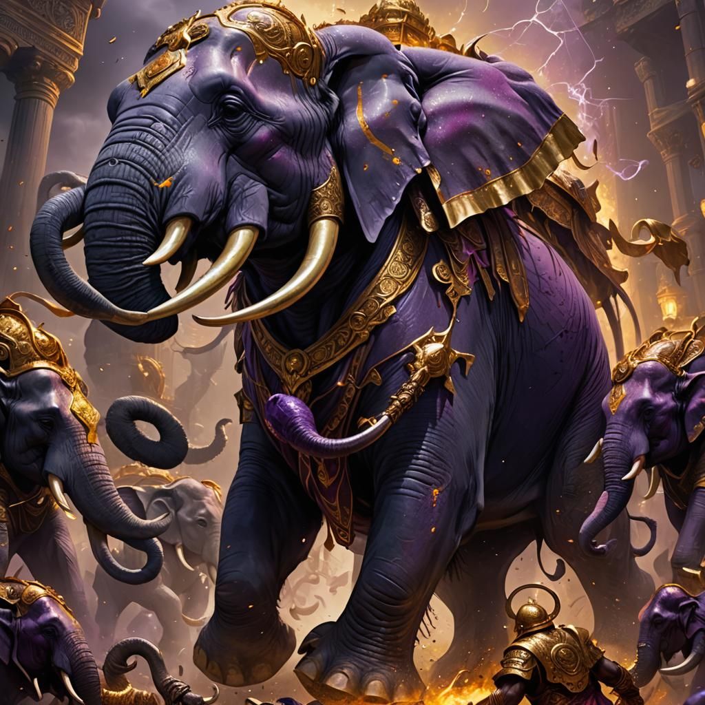 Elephants Clash with Gluttony in Dark Fantasy Art