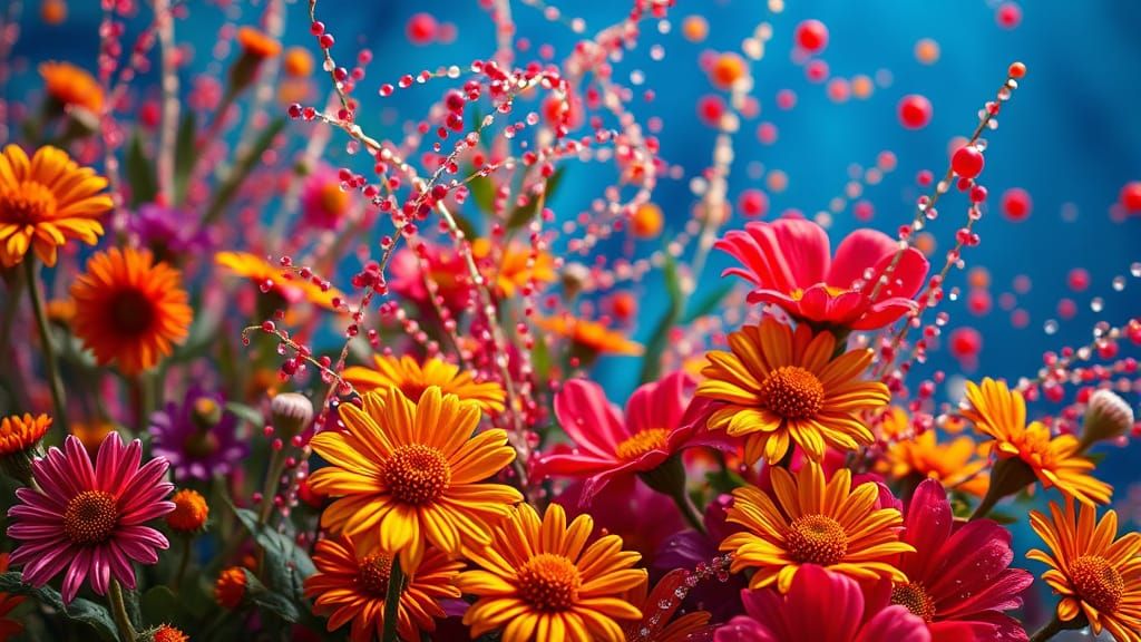 Hyperrealistic Seed Bead Flowers in Splash Art Style