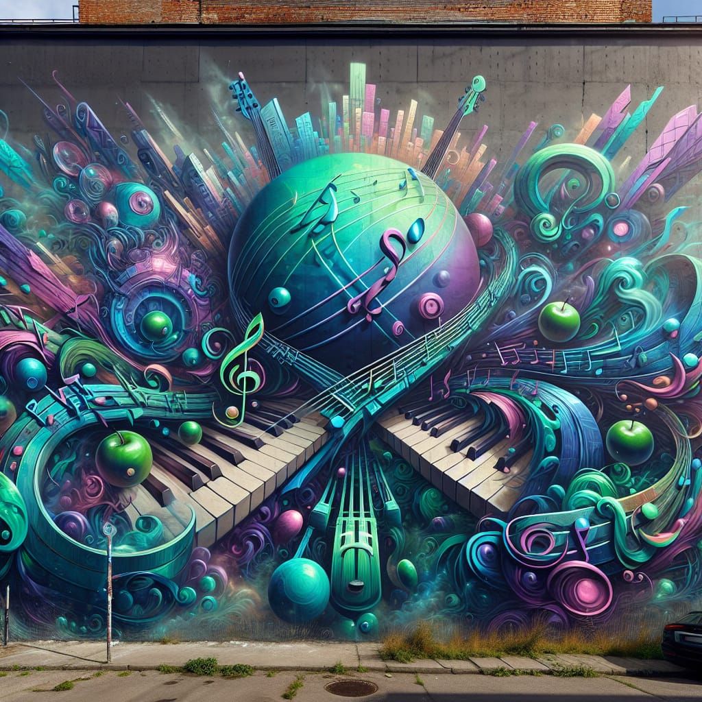 Epic Graffiti Art with Turquoise, Violet, and Green Hues