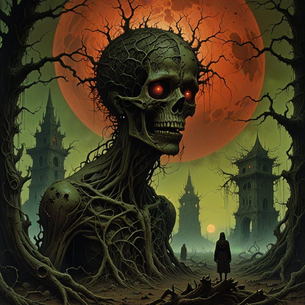 Haunted Garden: Dystopian Surrealism in Dark Fantasy Style
