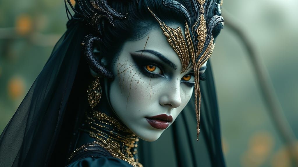 Dark Fantasy Queen with Dragon and Root Crown