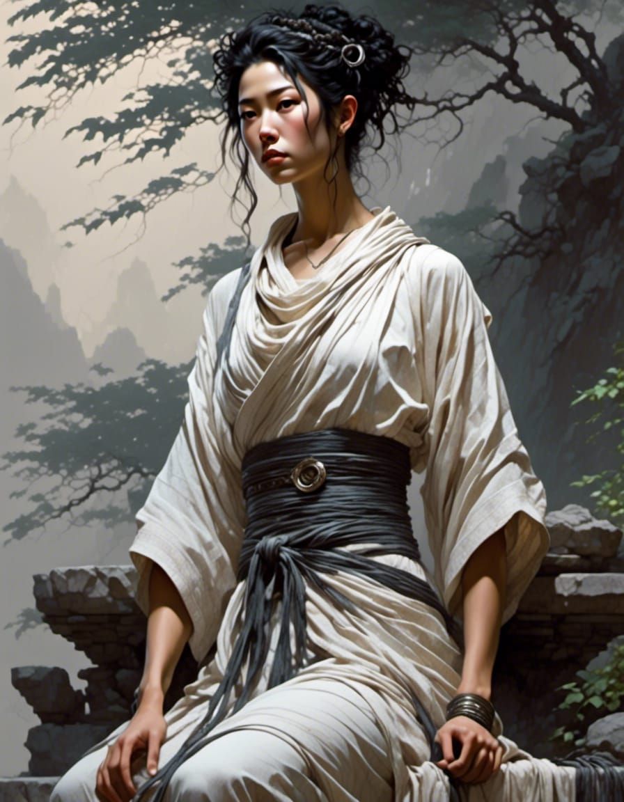 asian girl in a white kimono