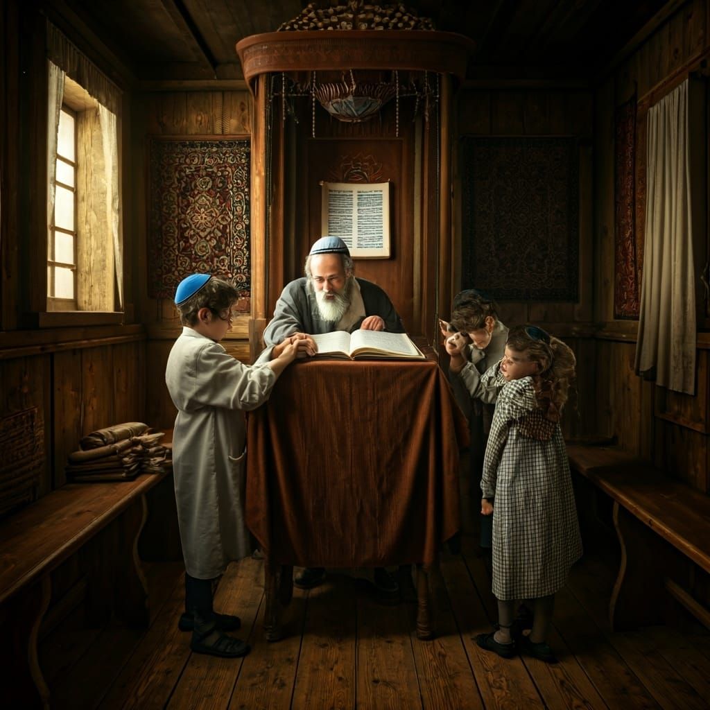 Jewish Children Studying Torah in Matte Painting Style