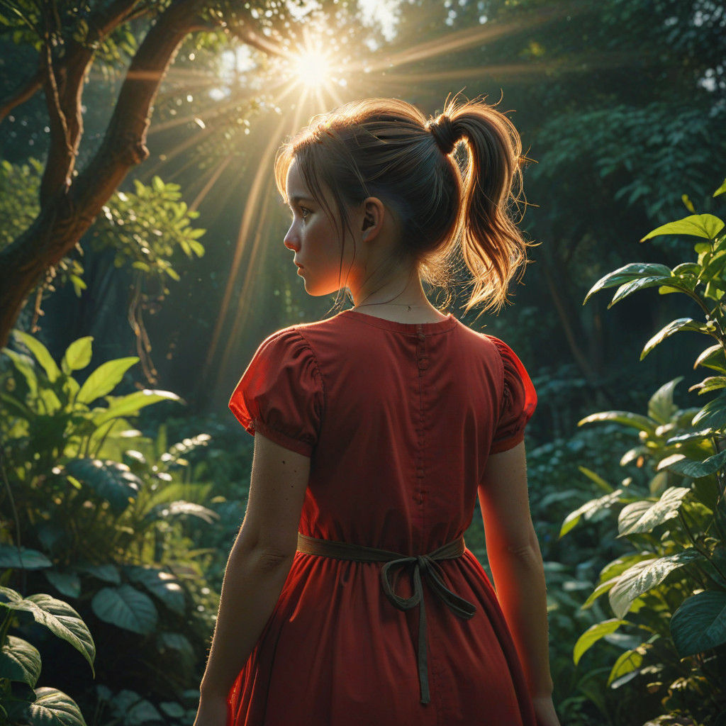 Ethereal Little Girl in Vibrant Garden Oasis
