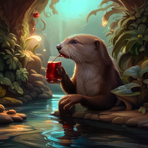 Otter Drinks Red Bull: Detailed Matte Painting