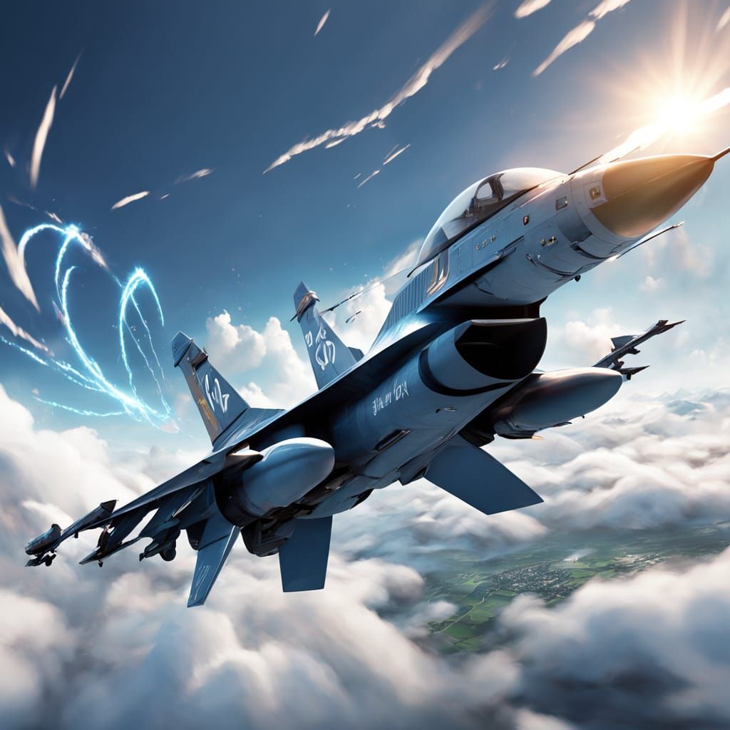 Anime-Inspired F-16 Jet in Cinematic Flight