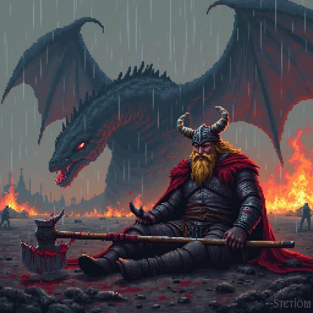Pixel Art Viking Warrior in Battle