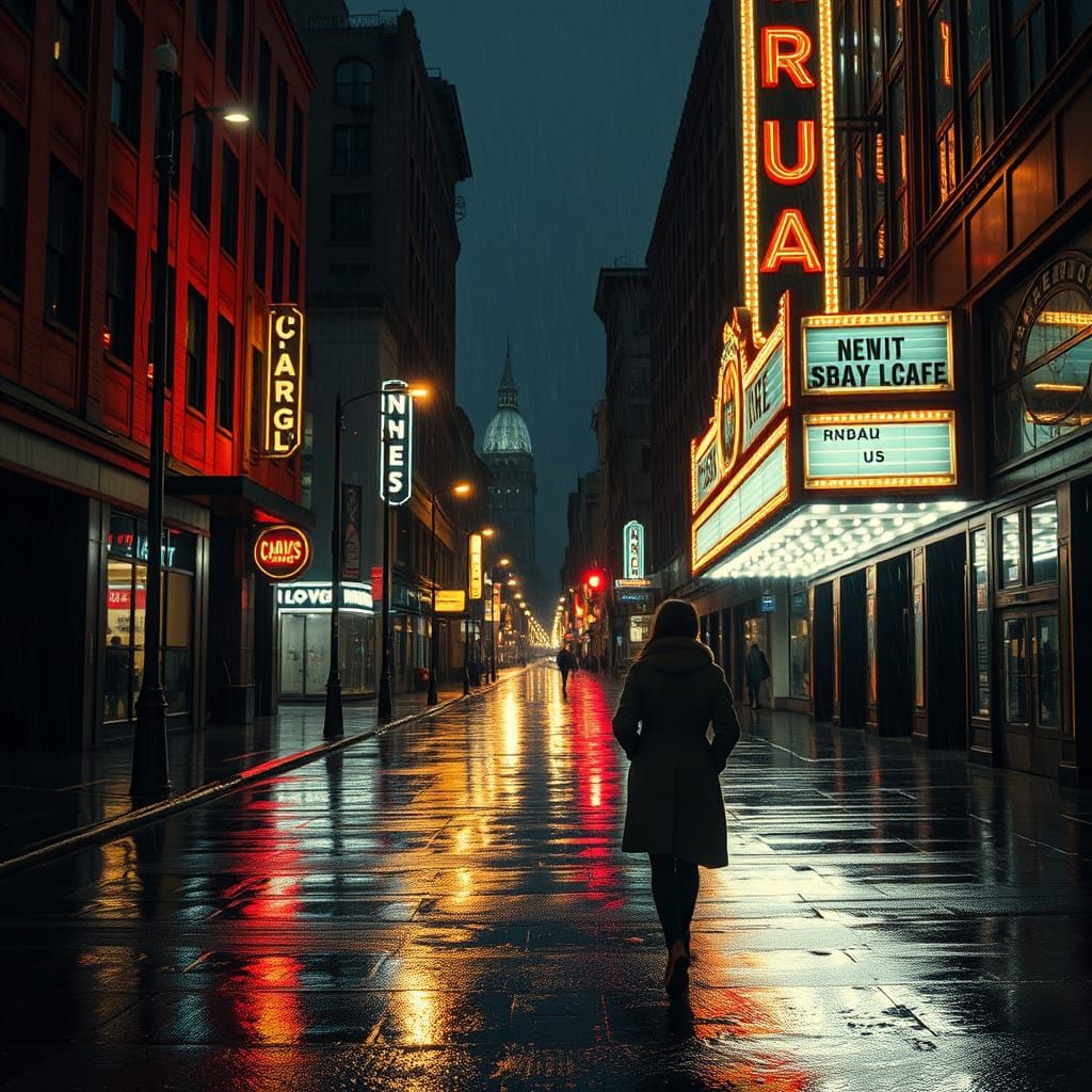 Rainy City Streets: A Futuristic Noir Scene