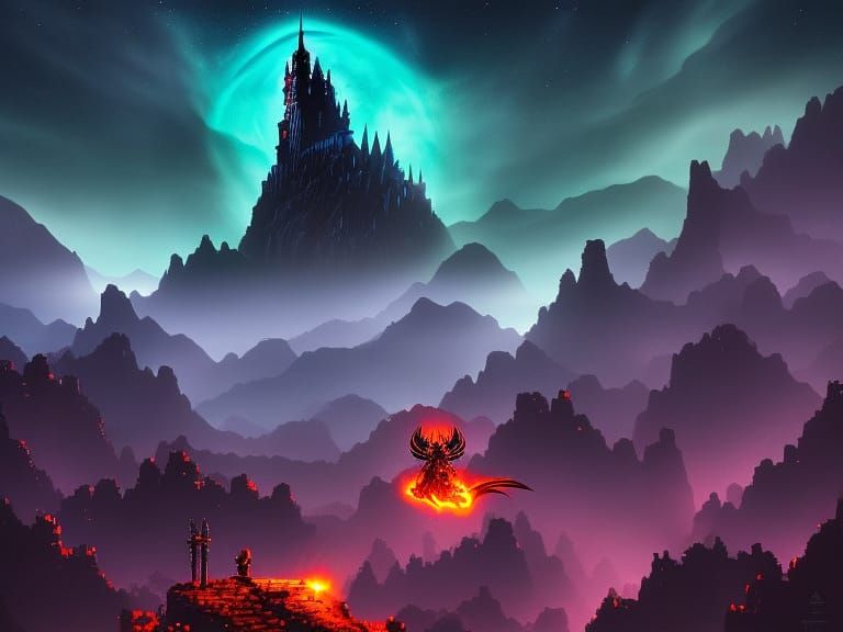 Dark Wizard on Twisted Tower in 8-bit Pixel Art