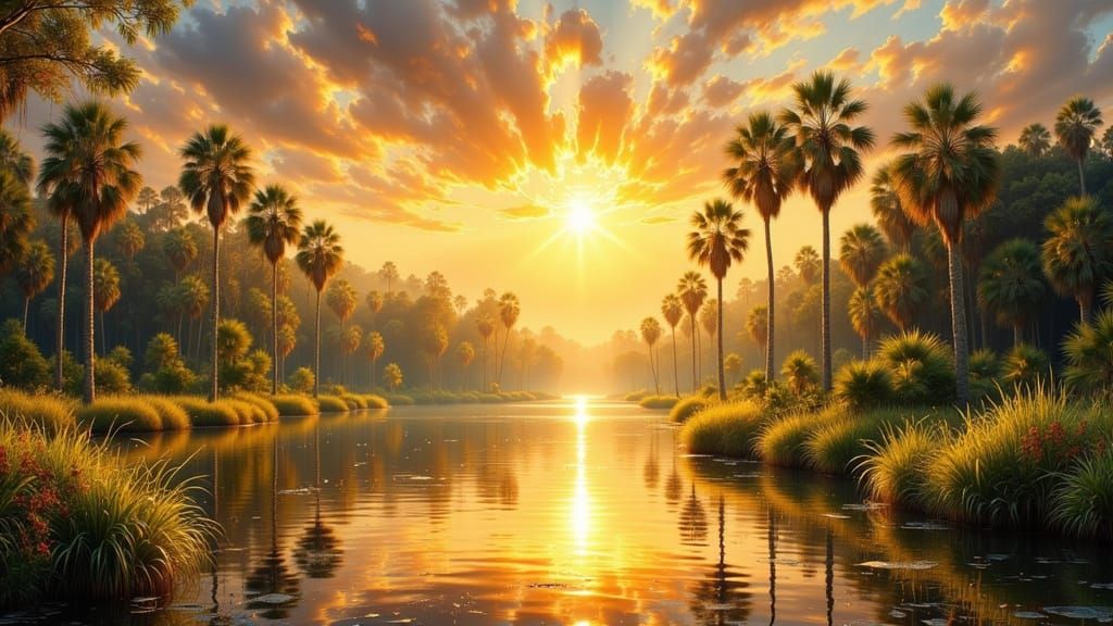 Majestic Sunset Bay Landscape in Luminist Style