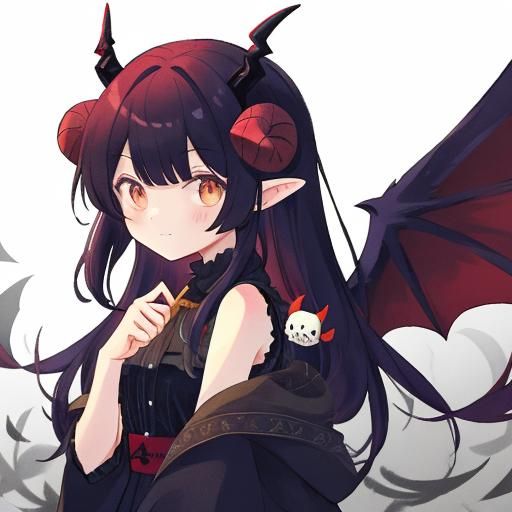 Fantasy Girl with Horns, Tail and Bone Wings