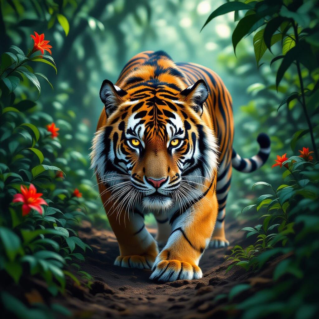 Bengal Tiger with Tribal Markings in Misty Jungle