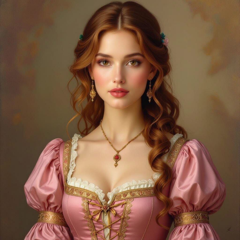 Elegant Medieval Woman Portrait with Caramel Hair