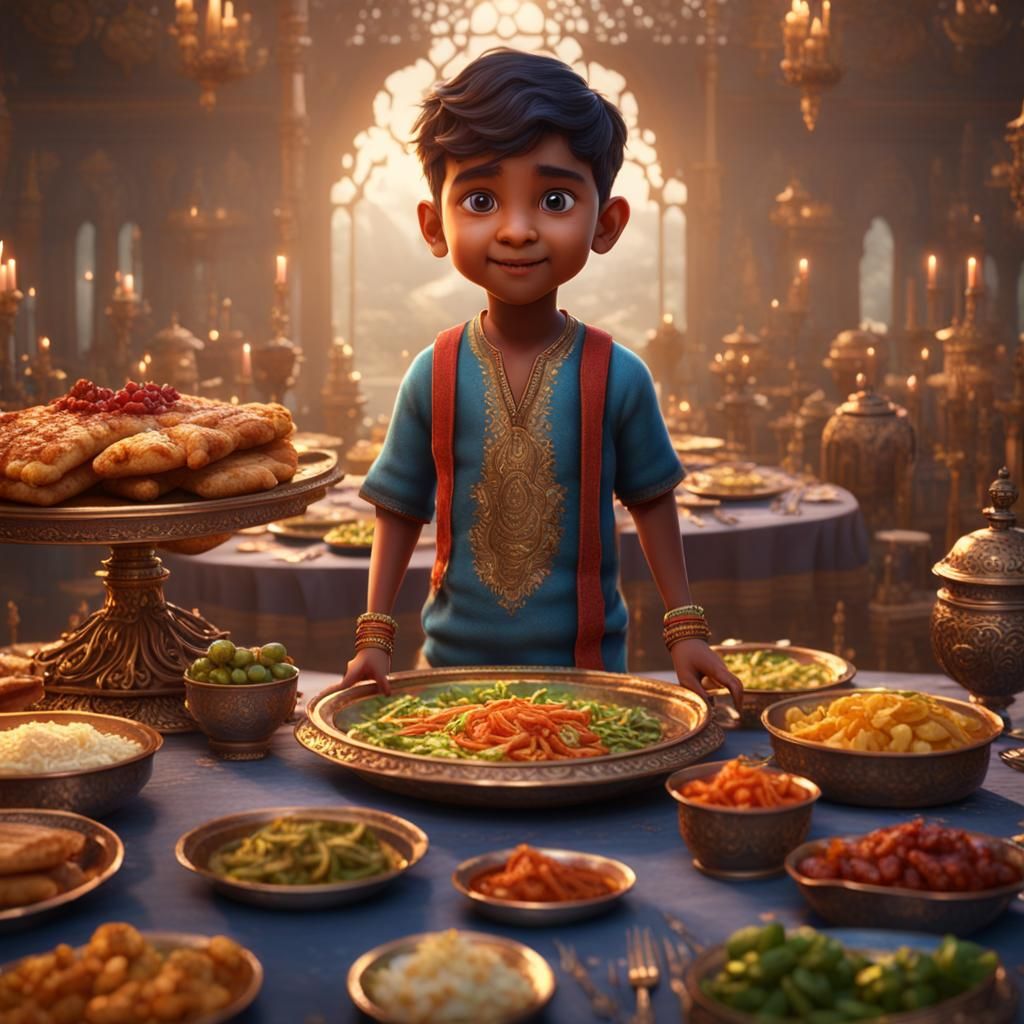 Animated Indian Boy Directing from Banquet Table