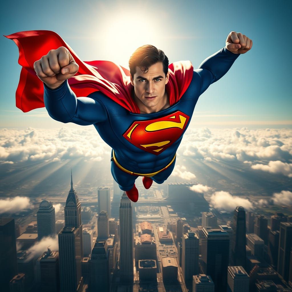 Superman Soars Above Metropolis in Cinematic Digital Paintin...