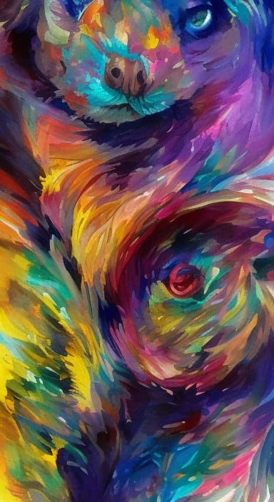Colorful Sloth in Watercolor Line Art