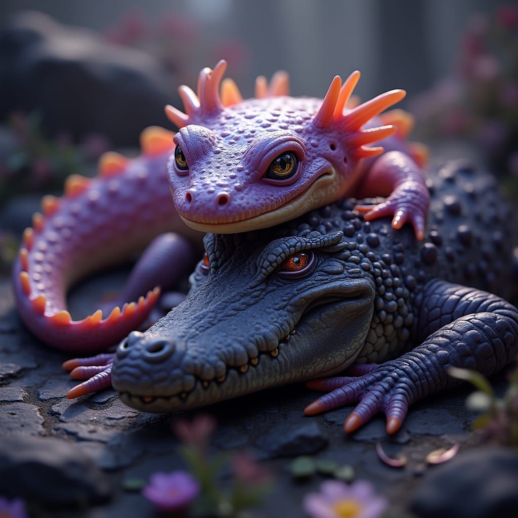 Mystical Axolotl Crocodile in Dark Fantasy Style