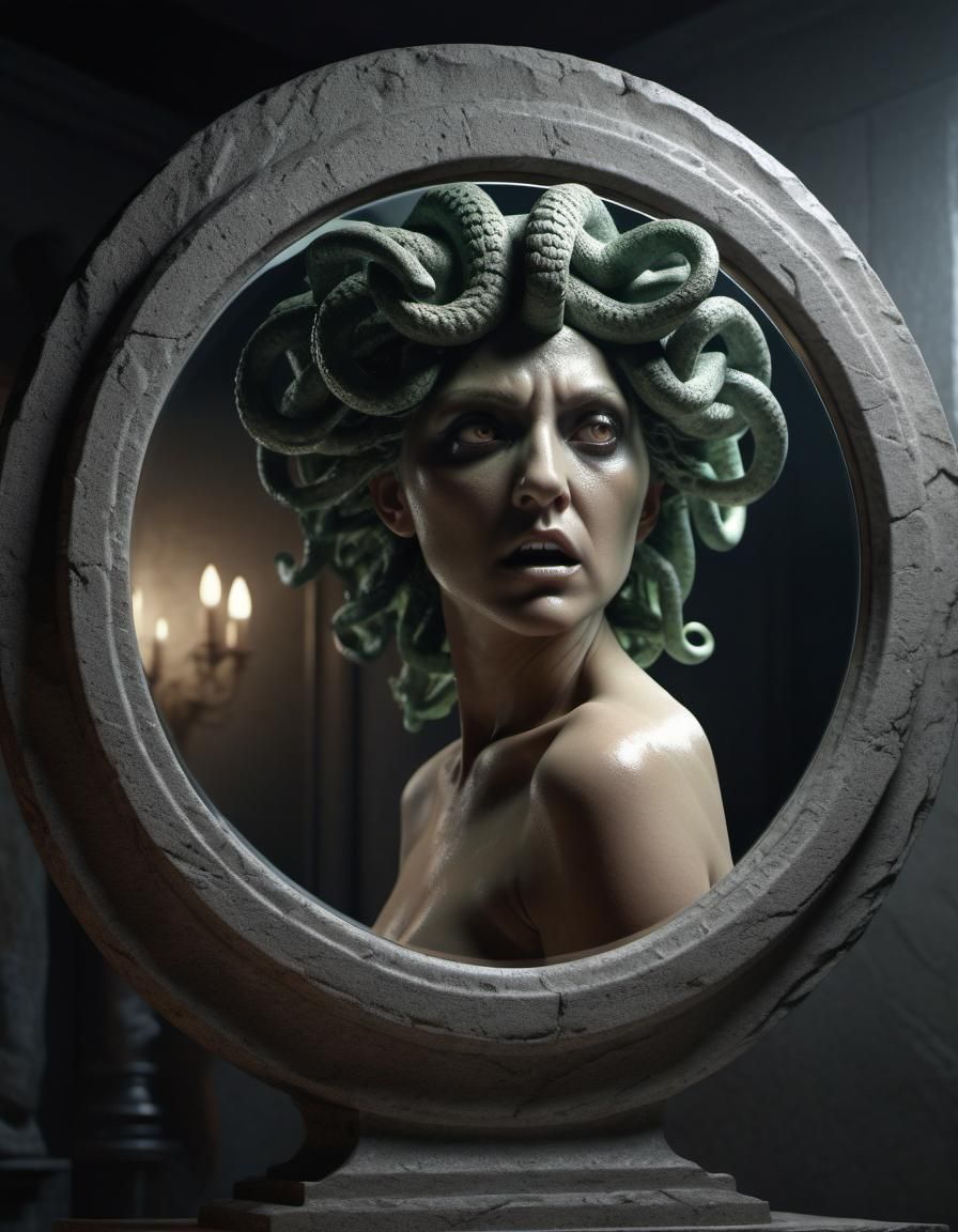 Medusa's Terrifying Metamorphosis in Stone, 3D CGI Art