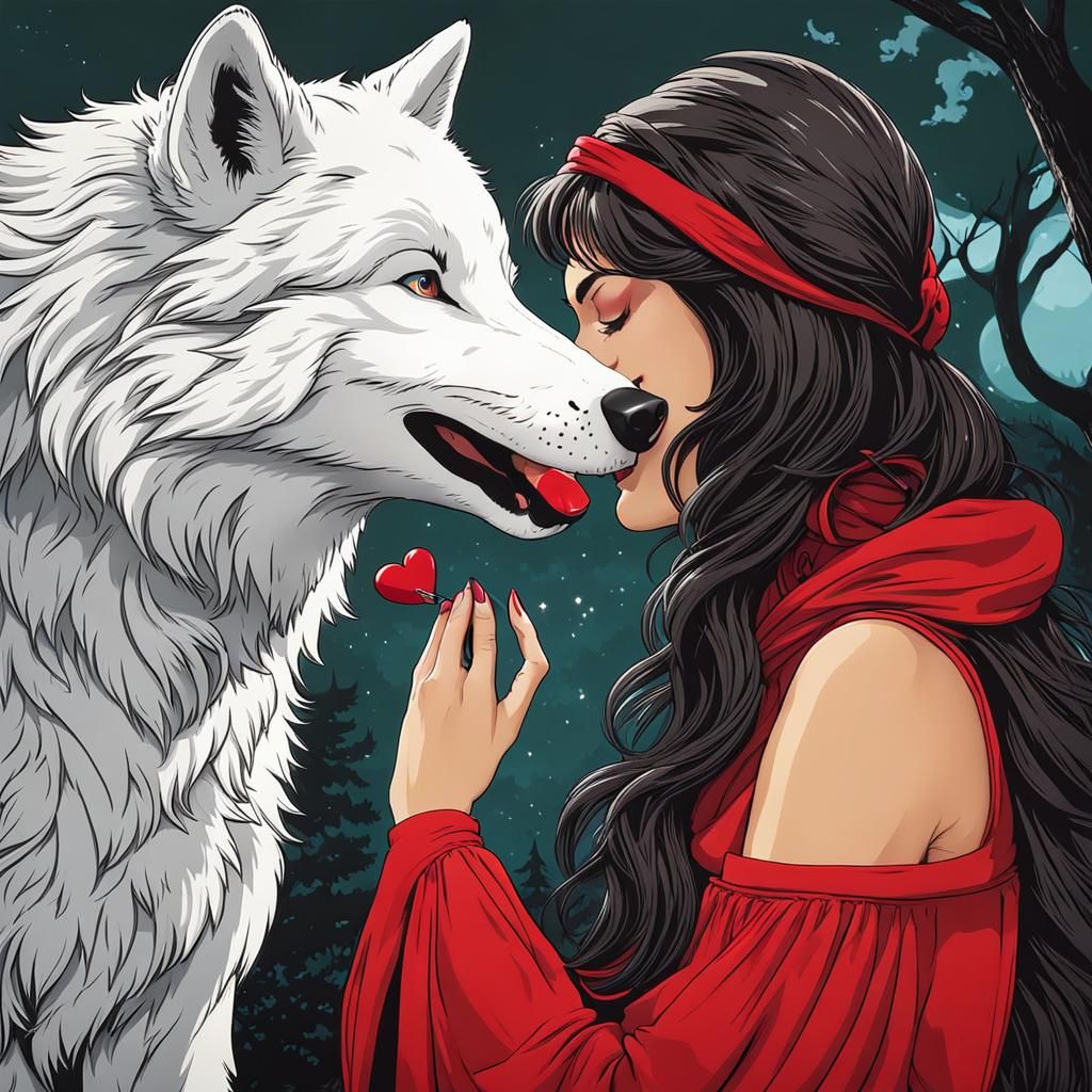 Little Red Riding Hood Kissing a Wolf