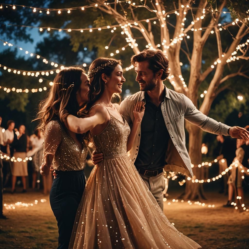 Romantic Dance Under Starry Sky in Golden Light