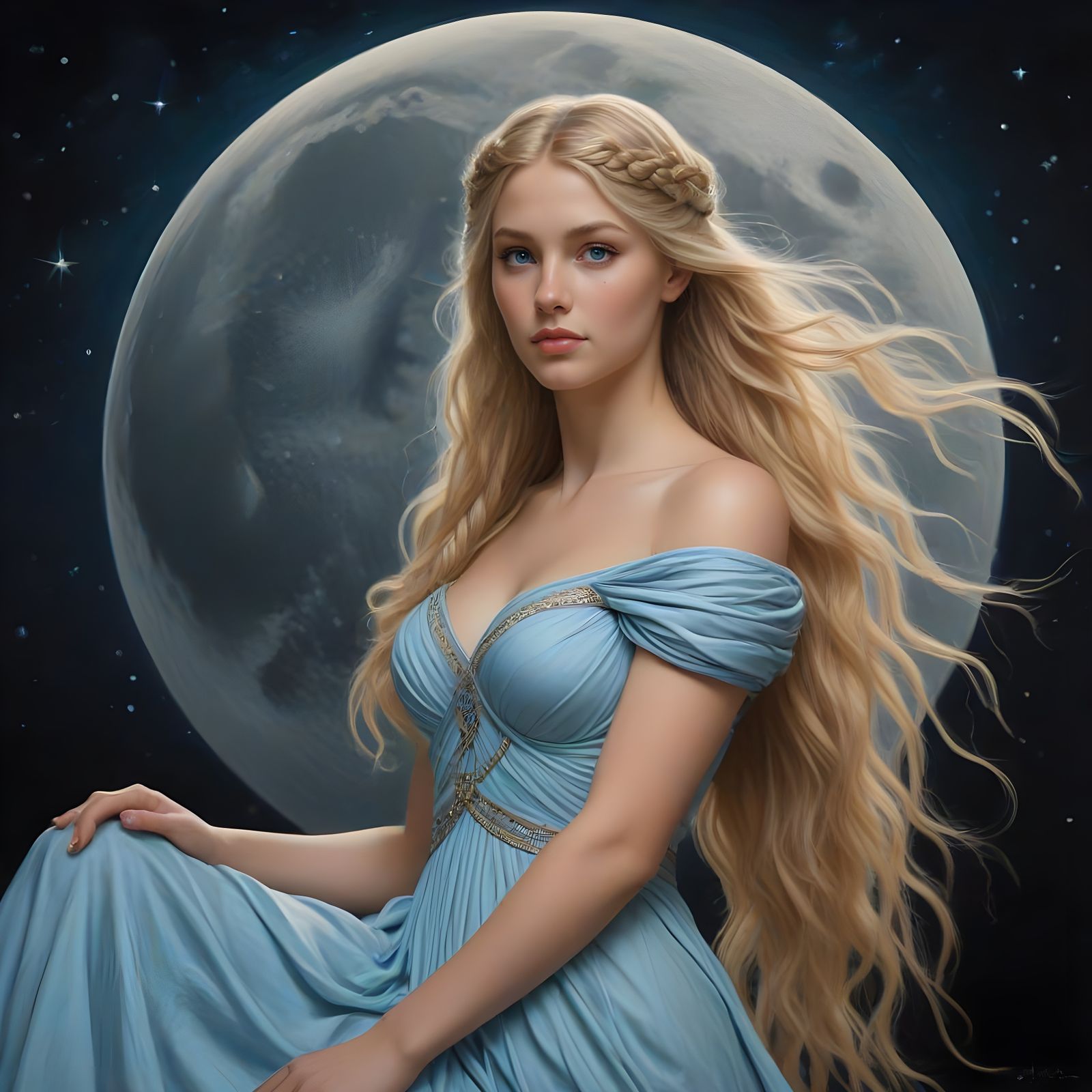 Ethereal Goddess under Midnight Sky