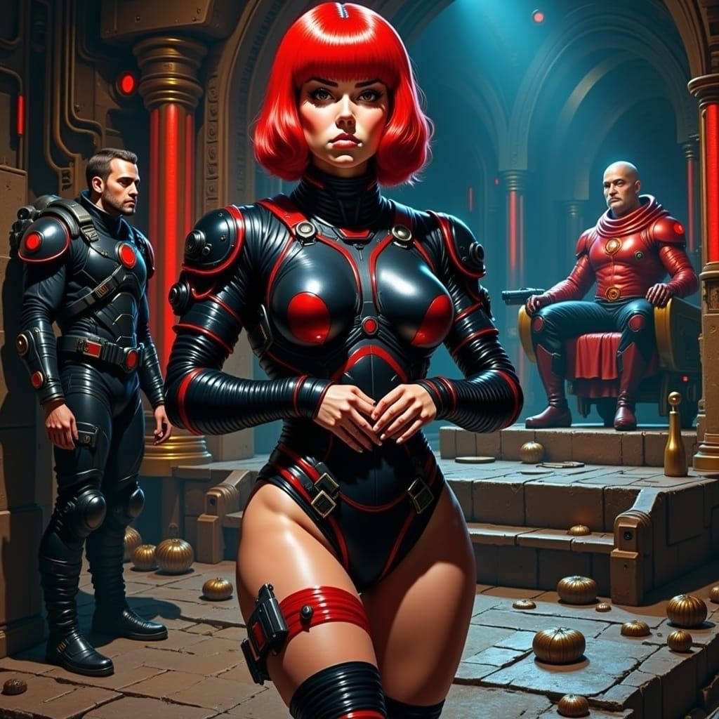 Surreal Retro-Futuristic Pixie in Moody Dungeon