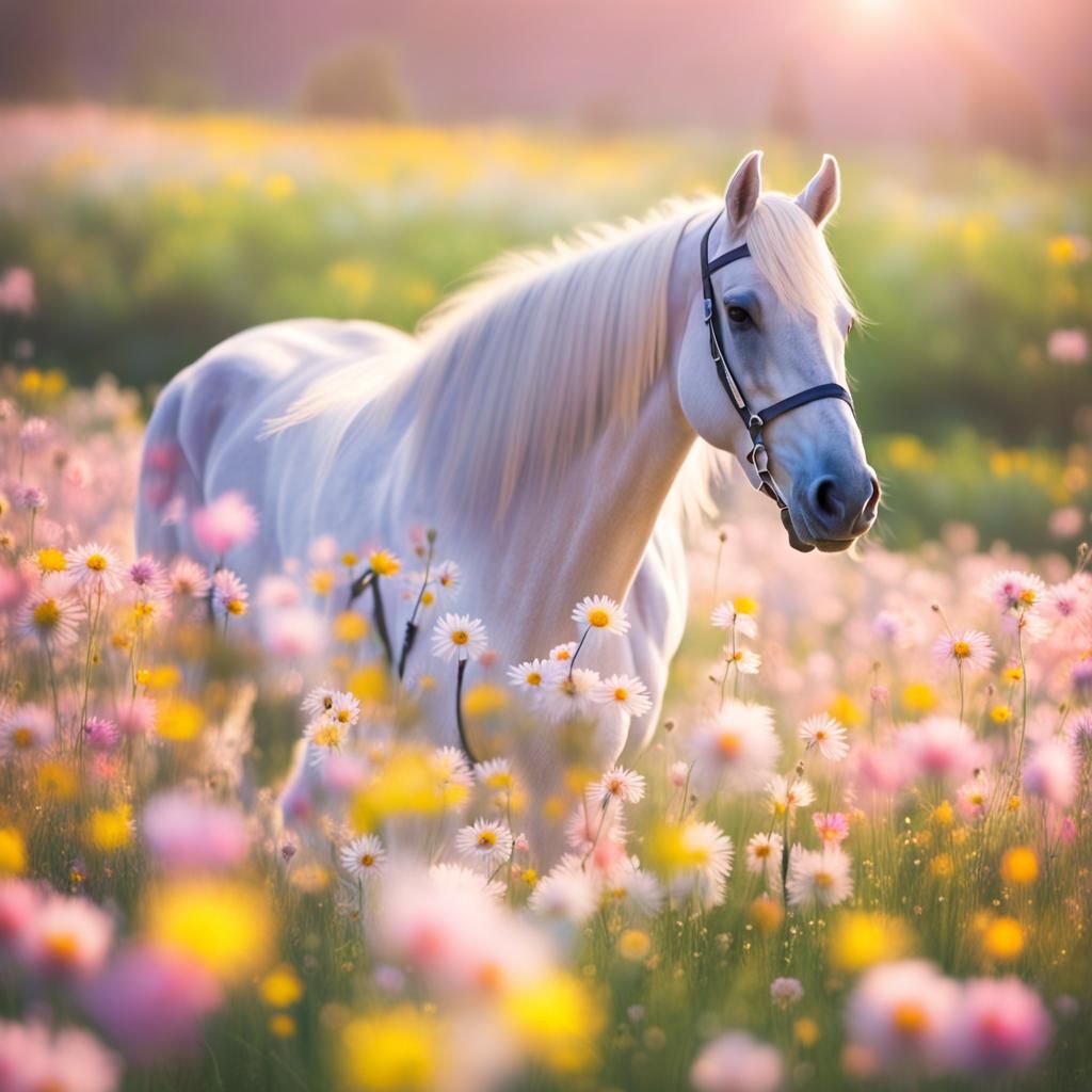 Pastel Horse in Flower Field: Professional Photography