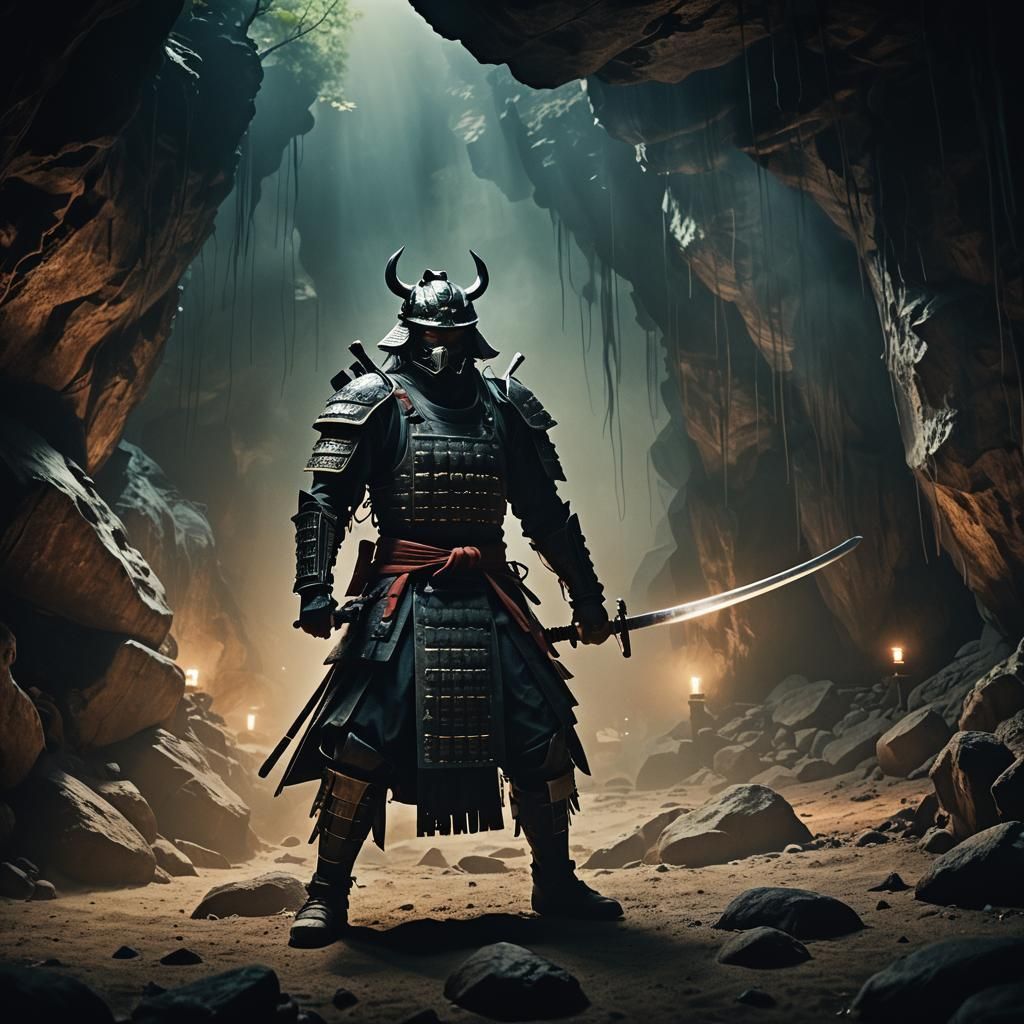 Evil Samurai in Mist-Shrouded Cave: Film Noir