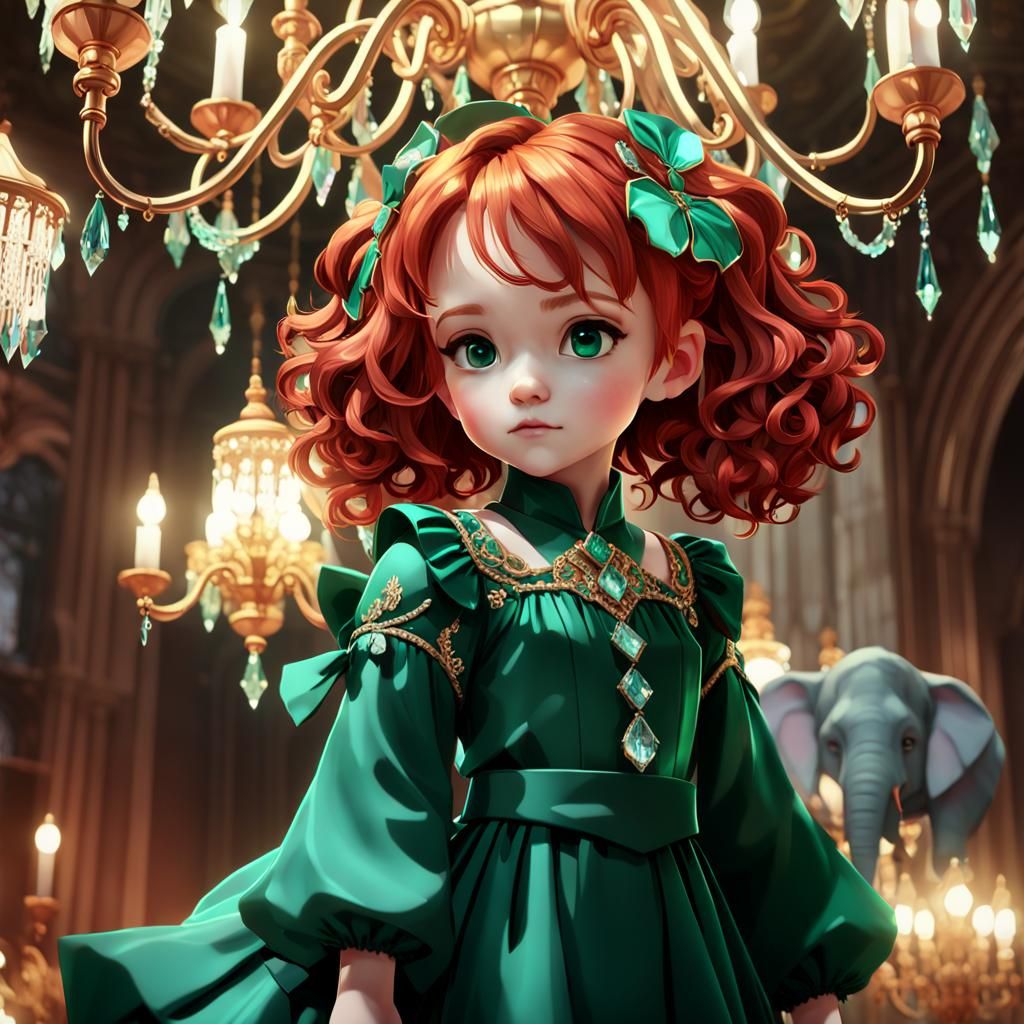 Anime Style Girl with Elephant Ears on Chandelier