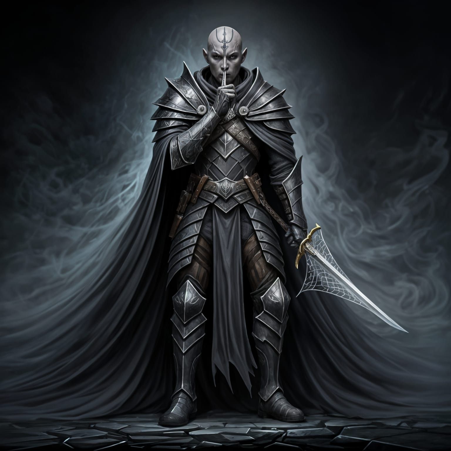 Mysterious Drow Enforcer in Shadowy Armor
