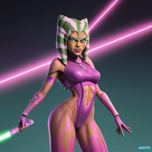 Ahsoka Tano as She-Hulk in Synthwave Style