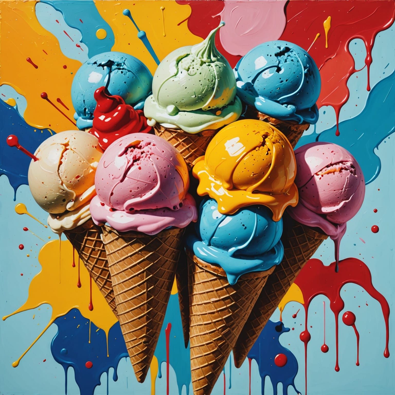 Abstract Ice Cream Art with Complementary Colors