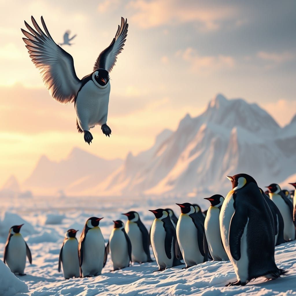 Penguin Defies Gravity in Breathtaking Arctic Landscape