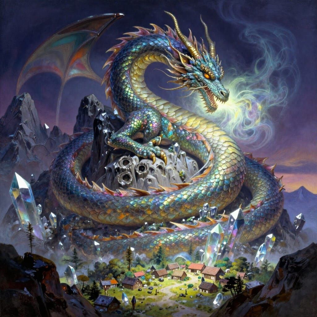 Ancient Dragon Guards Crystal Mountain Village