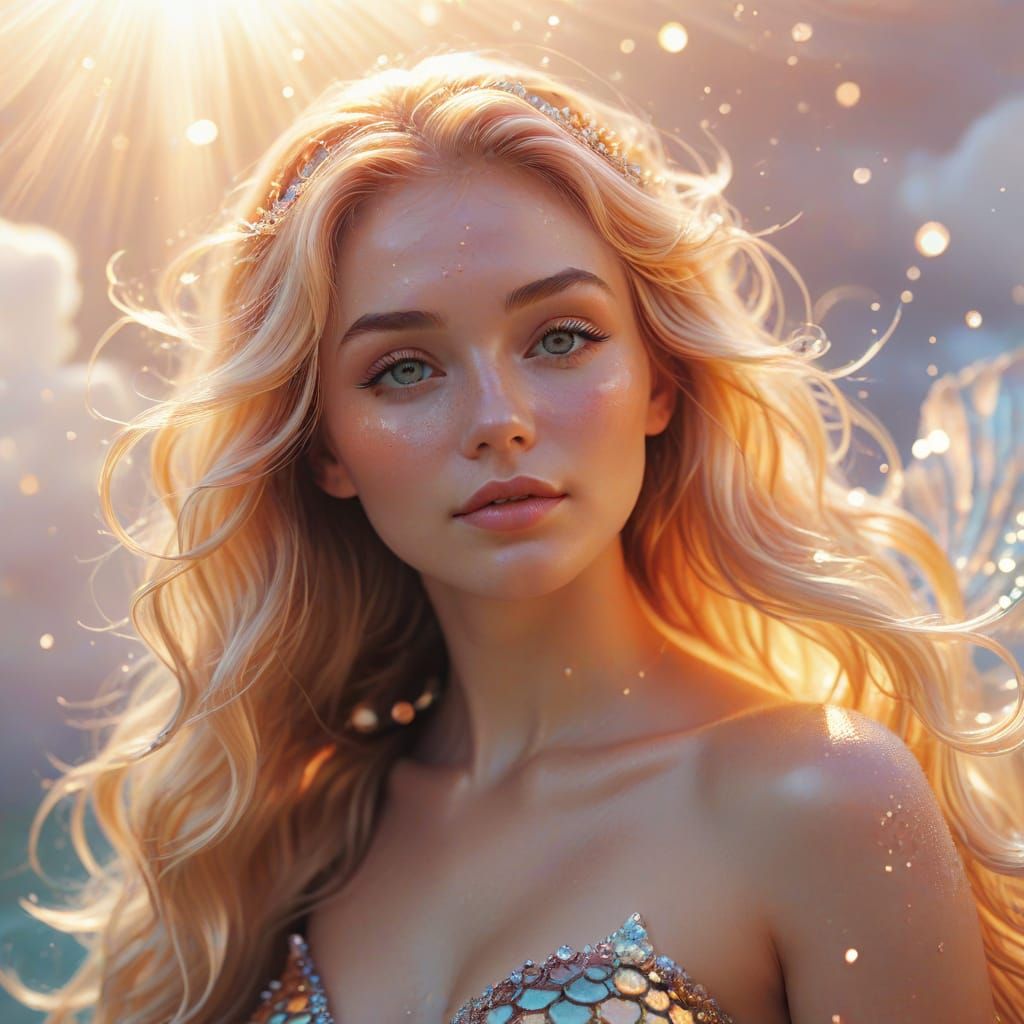 Radiant Mermaid in Divine Light: Digital Art
