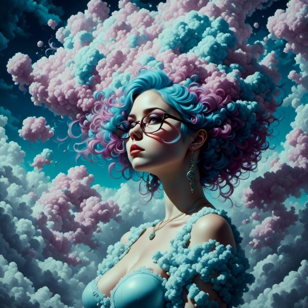 Girl with Head in Cotton Candy Clouds