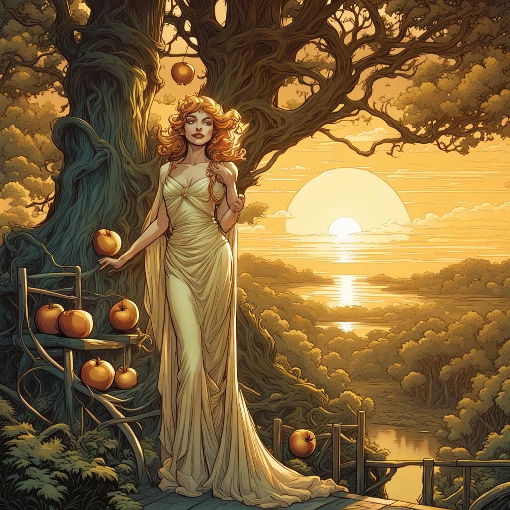Golden Apples of Hesperides in Art Nouveau Style