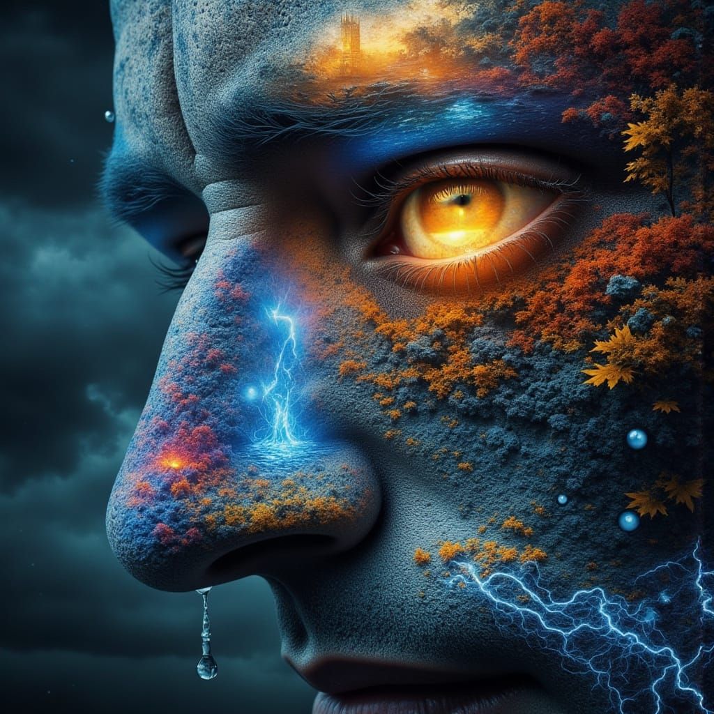 Surreal World Inside Water Drop: Epic Landscape & Lightning