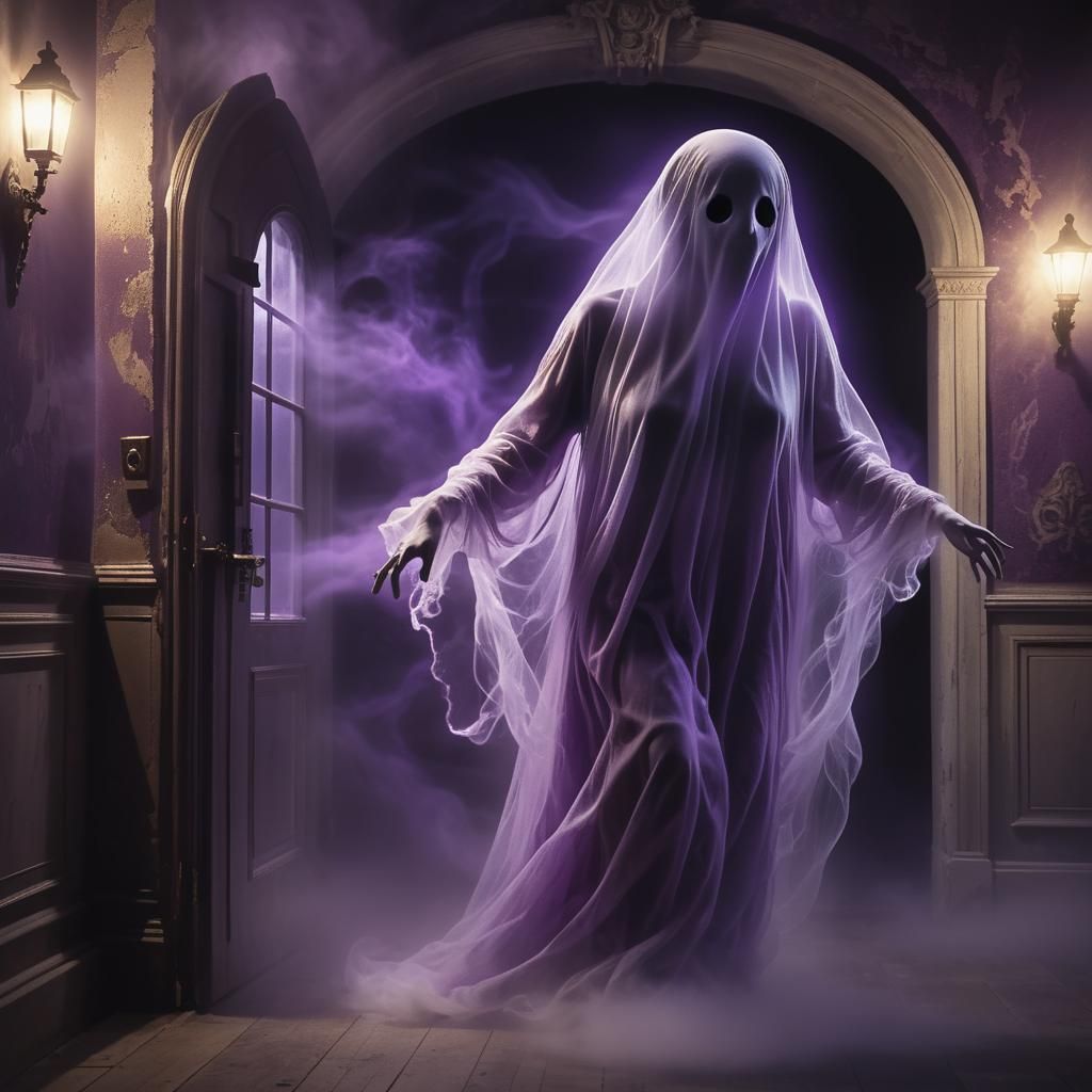 Ghostly Apparition in Dark Fantasy Mansion